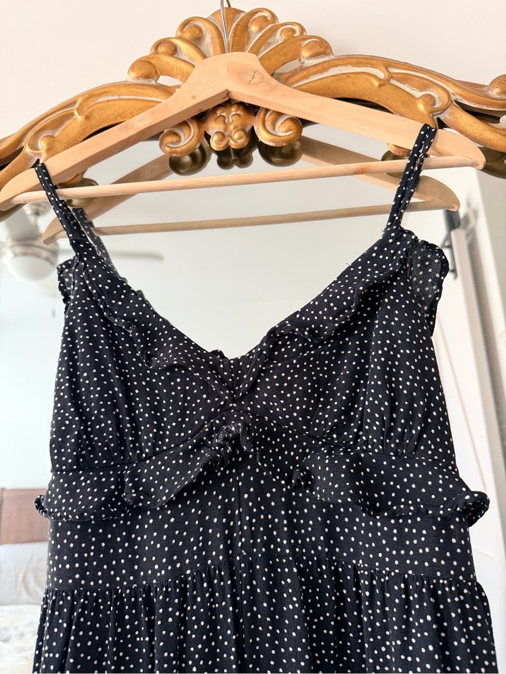 American Eagle Black Jumpsuit with White Polka Dots